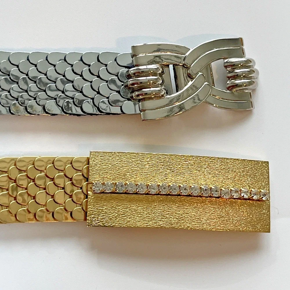 Vintage Fish Snake Scale Stretch Belts Silver and Gold Lot of 2 Disco 70s 80s